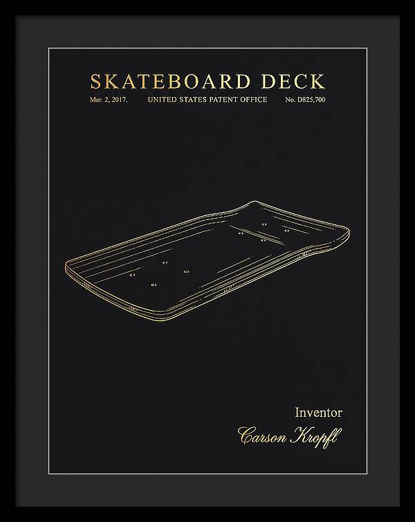 Skateboard Deck Gold Patent Usd825700s1