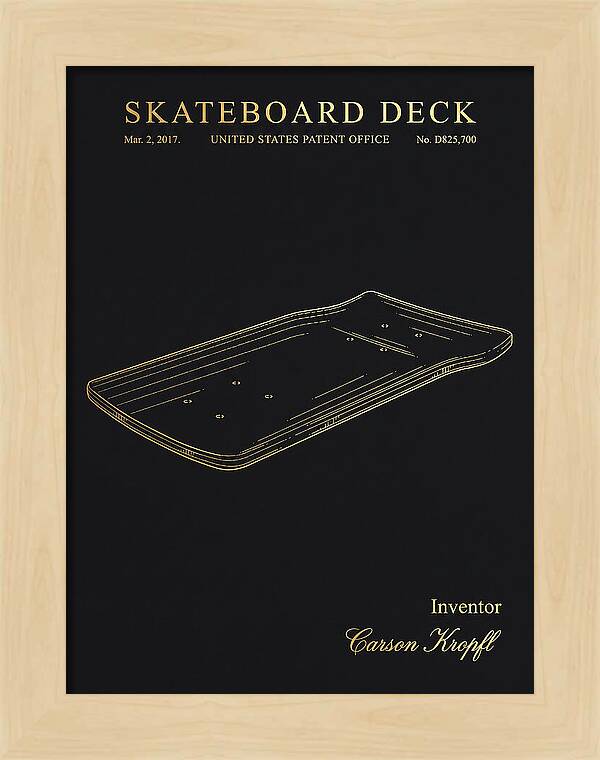Skateboard Deck Gold Patent Usd825700s1