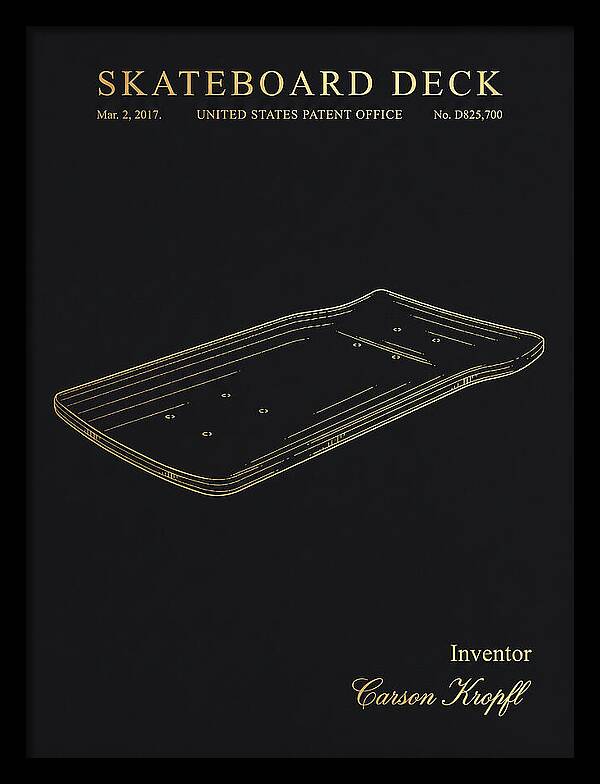 Skateboard Deck Gold Patent Usd825700s1