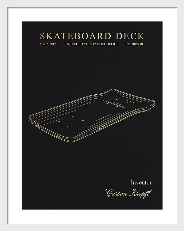 Skateboard Deck Gold Patent Usd825700s1