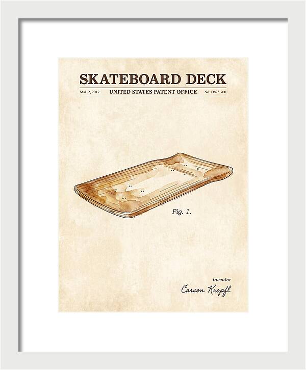 Skateboard Deck Watercolor Patent Usd825700s1