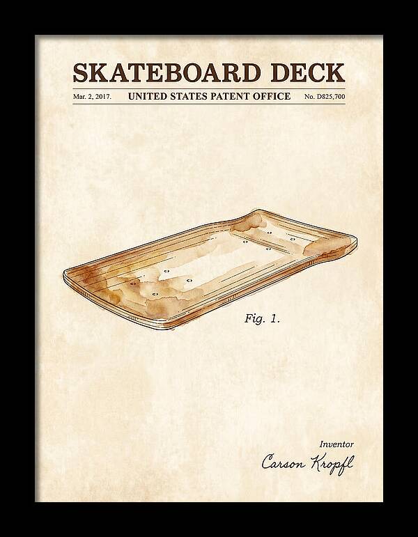 Skateboard Deck Watercolor Patent Usd825700s1