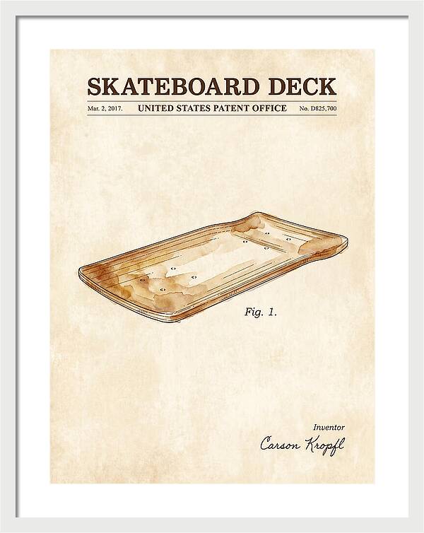 Skateboard Deck Watercolor Patent Usd825700s1