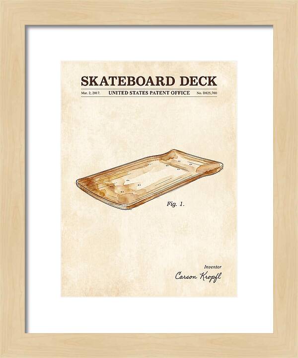 Skateboard Deck Watercolor Patent Usd825700s1