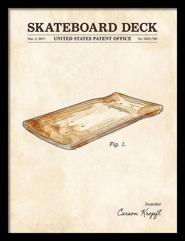 Skateboard Deck Watercolor Patent Usd825700s1