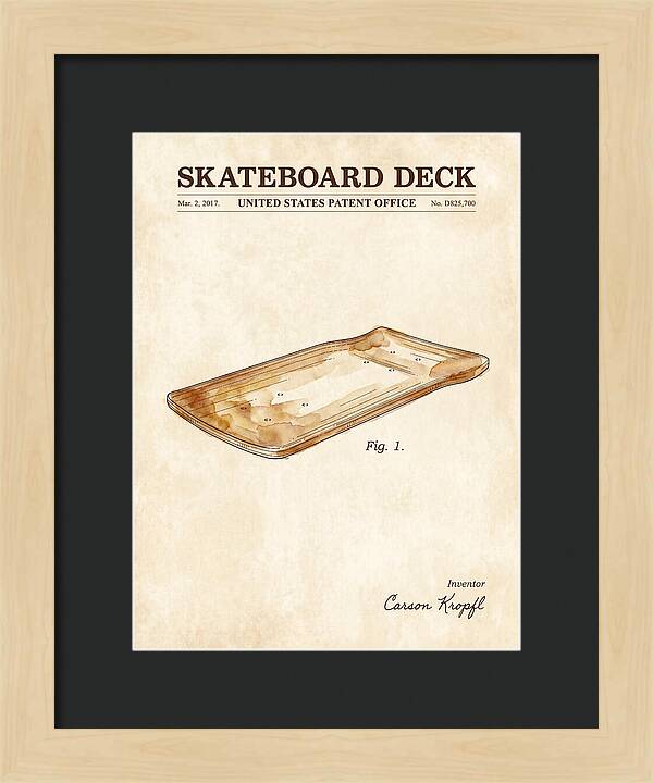 Skateboard Deck Watercolor Patent Usd825700s1
