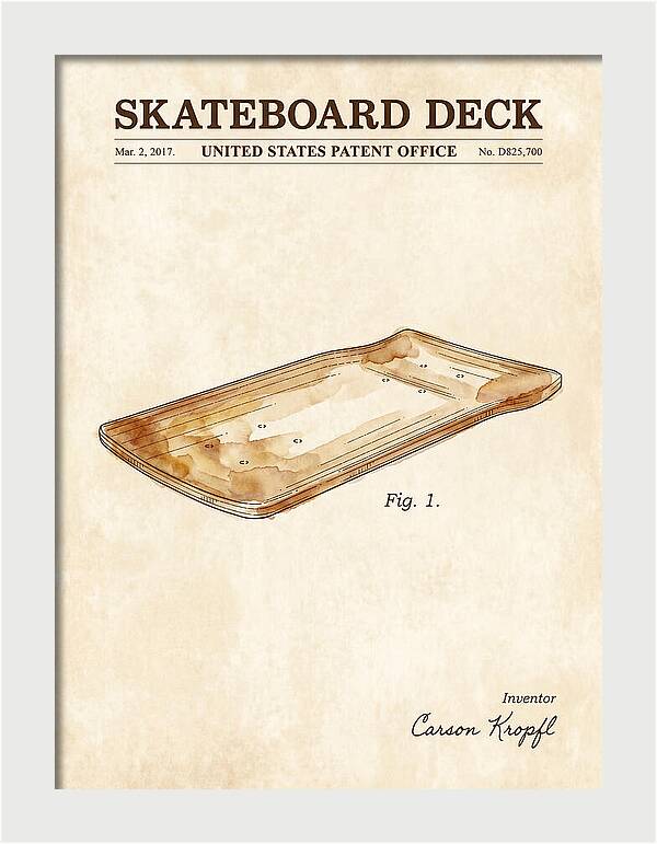 Skateboard Deck Watercolor Patent Usd825700s1