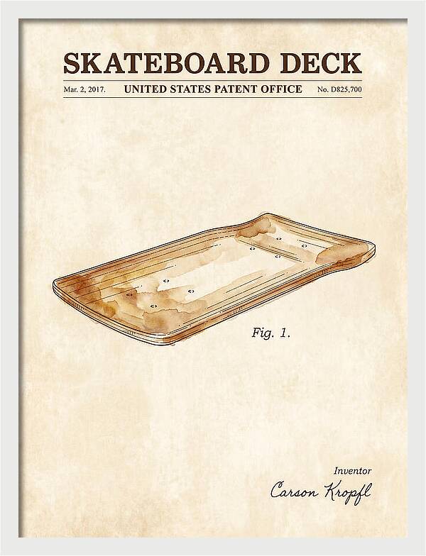 Skateboard Deck Watercolor Patent Usd825700s1