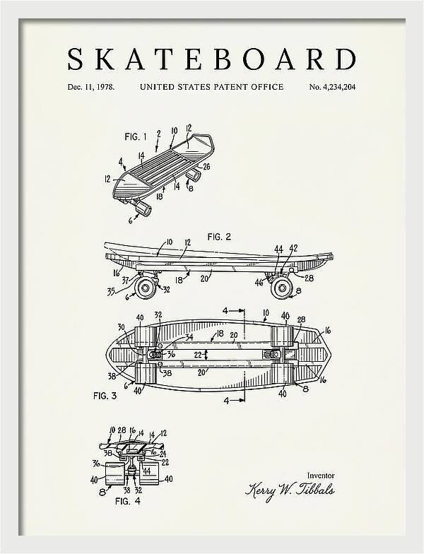 Skateboard Minimalist Patent Us4234204a