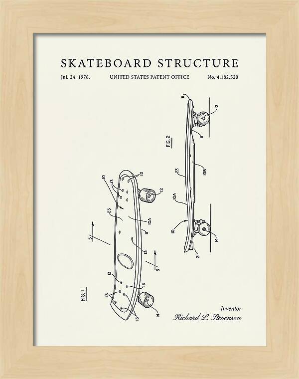 Skateboard Structure Minimalist Patent Us4182520a