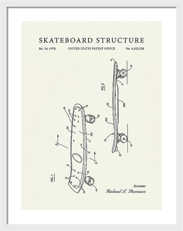 Skateboard Structure Minimalist Patent Us4182520a