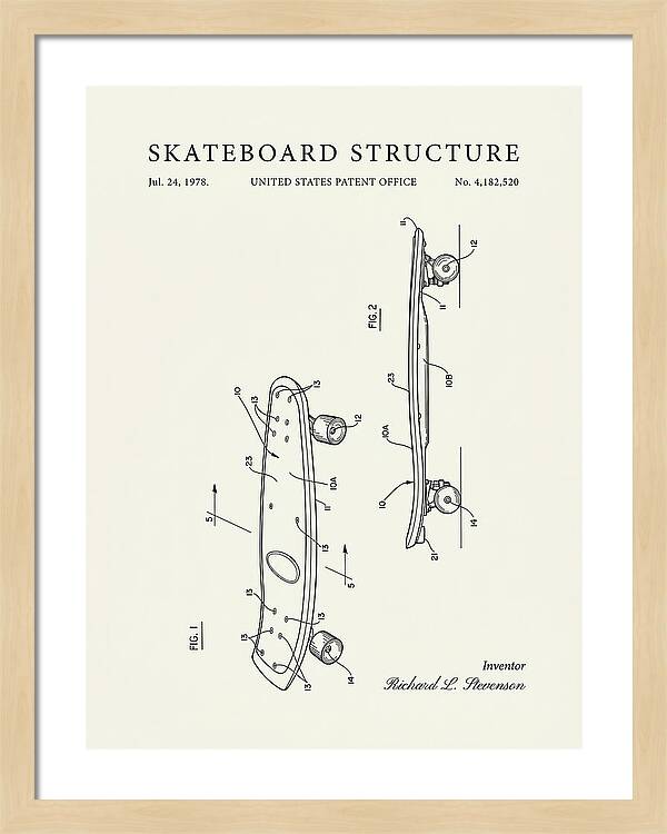 Skateboard Structure Minimalist Patent Us4182520a
