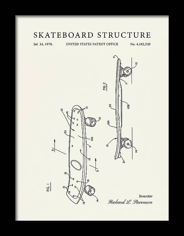 Skateboard Structure Minimalist Patent Us4182520a