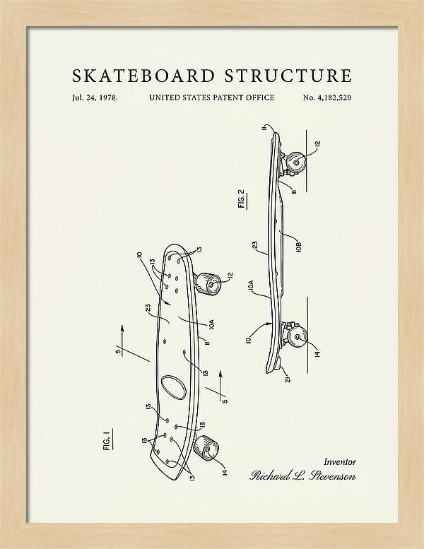 Skateboard Structure Minimalist Patent Us4182520a