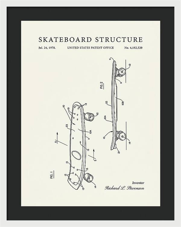 Skateboard Structure Minimalist Patent Us4182520a