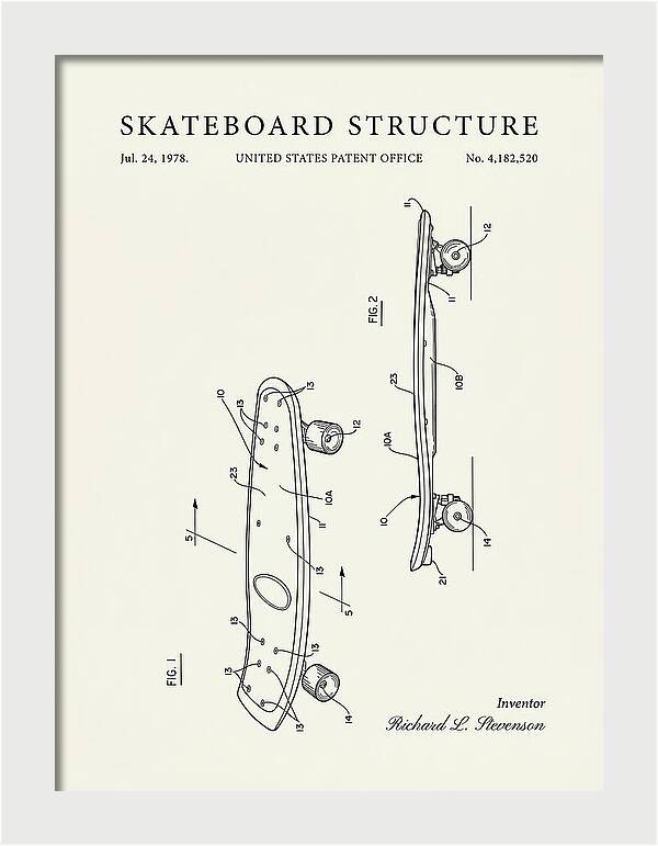 Skateboard Structure Minimalist Patent Us4182520a