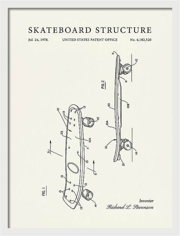 Skateboard Structure Minimalist Patent Us4182520a