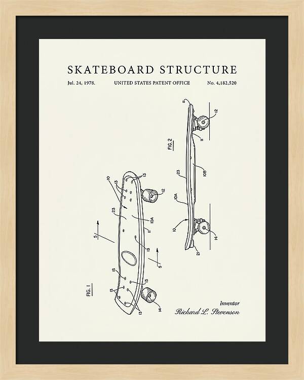 Skateboard Structure Minimalist Patent Us4182520a