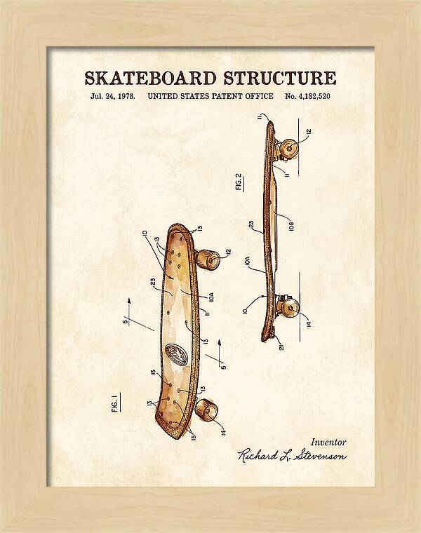 Skateboard Structure Watercolor Patent Us4182520a