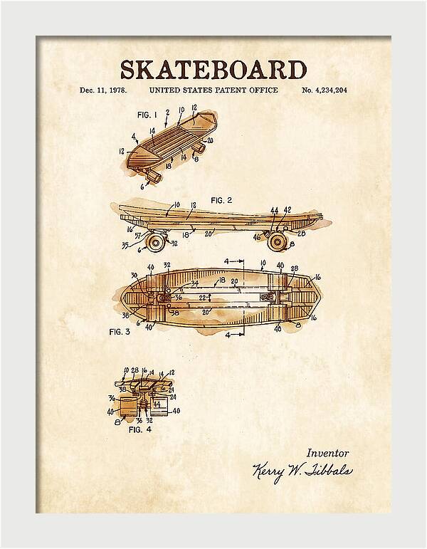 Skateboard Watercolor Patent Us4234204a