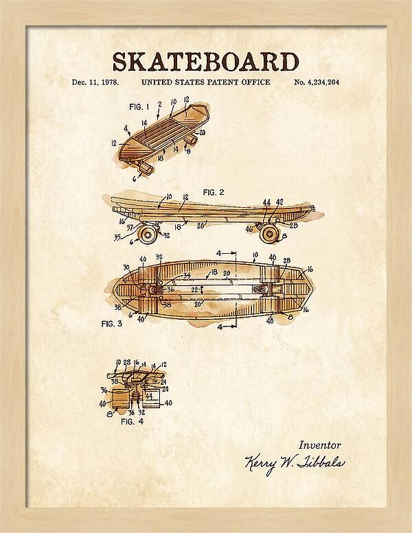 Skateboard Watercolor Patent Us4234204a