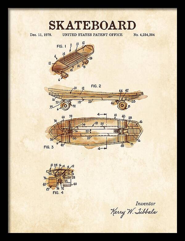 Skateboard Watercolor Patent Us4234204a