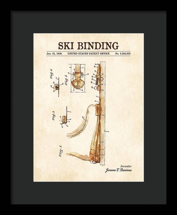 Ski Binding Watercolor Patent Us2208829a