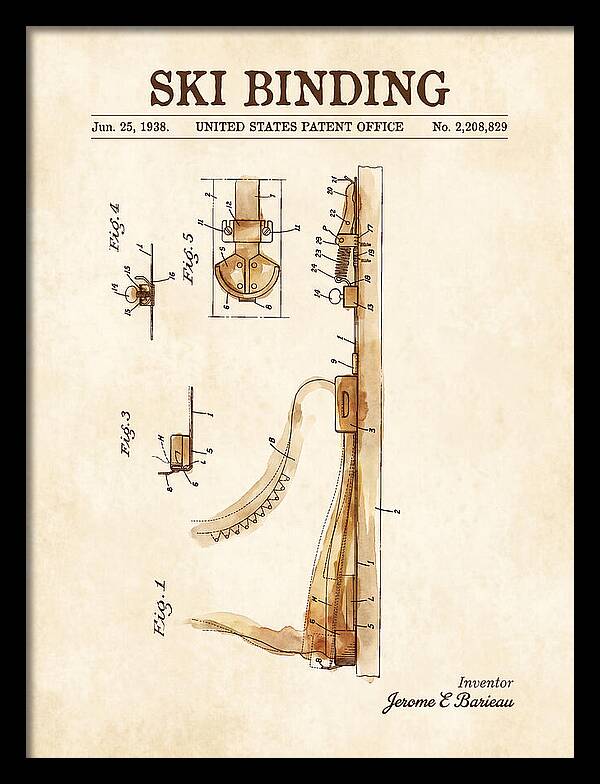 Ski Binding Watercolor Patent Us2208829a