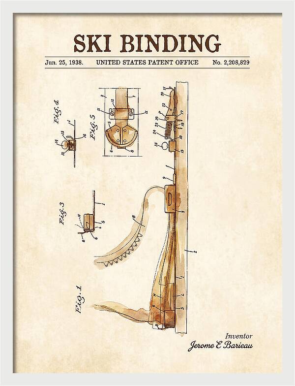 Ski Binding Watercolor Patent Us2208829a