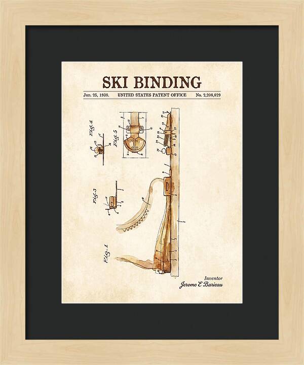 Ski Binding Watercolor Patent Us2208829a