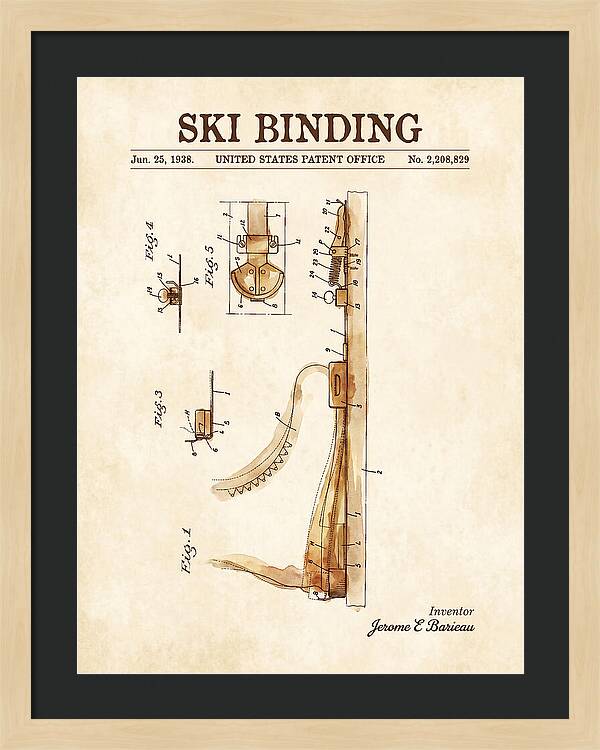Ski Binding Watercolor Patent Us2208829a