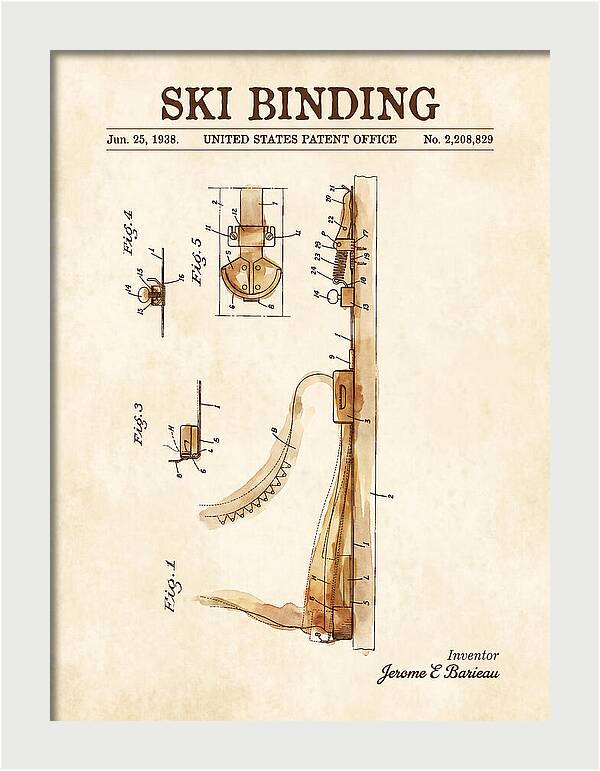 Ski Binding Watercolor Patent Us2208829a