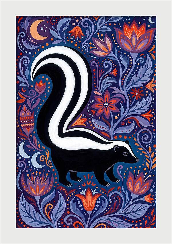 Skunk Among Floral Patterns