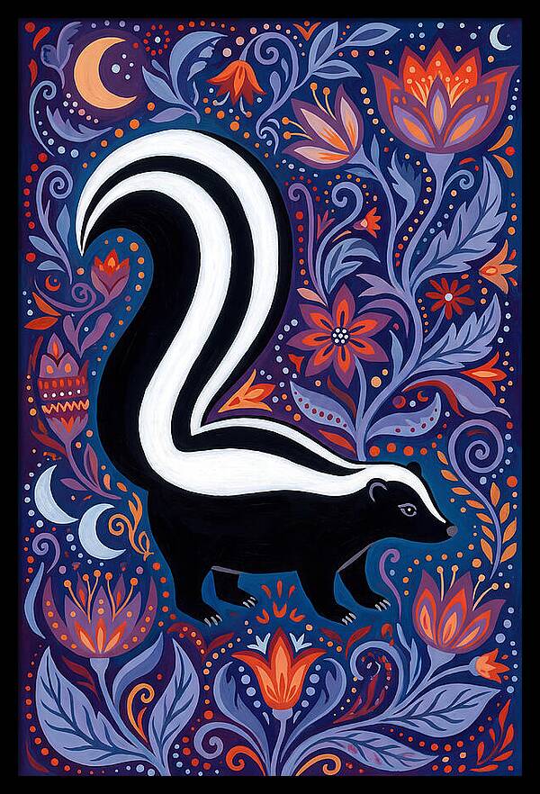 Skunk Among Floral Patterns