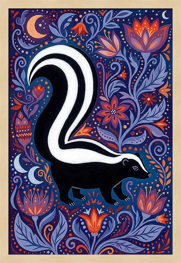 Skunk Among Floral Patterns