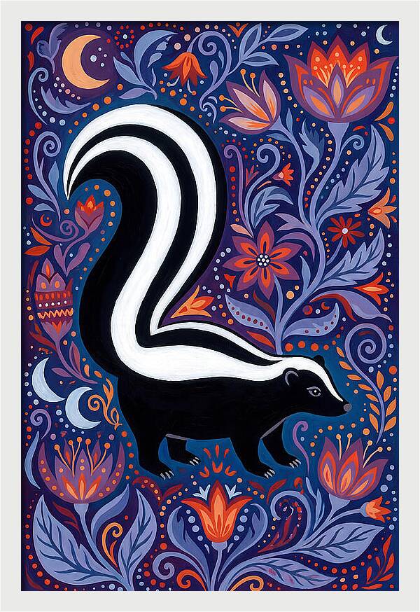 Skunk Among Floral Patterns