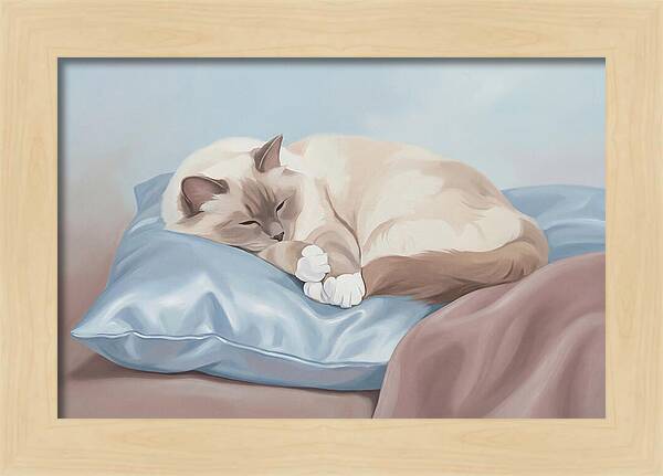 Sleeping Birman Cat On Silk Pillow