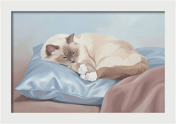 Sleeping Birman Cat On Silk Pillow