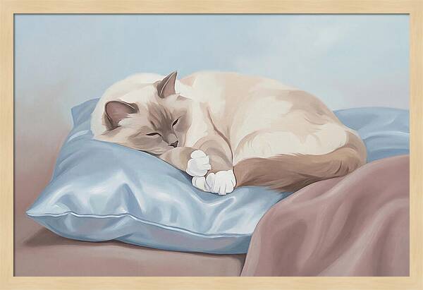 Sleeping Birman Cat On Silk Pillow
