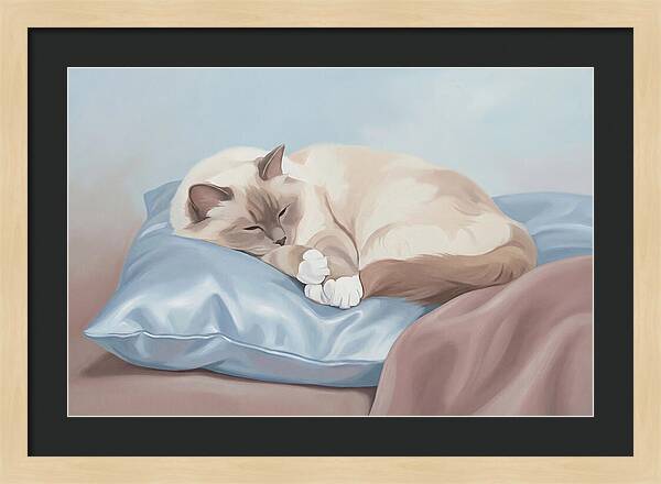 Sleeping Birman Cat On Silk Pillow
