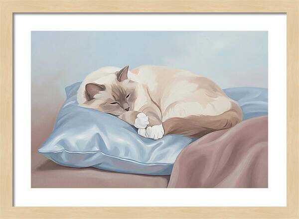 Sleeping Birman Cat On Silk Pillow