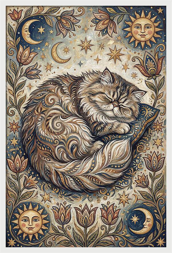 Sleeping Cat In Folk Style