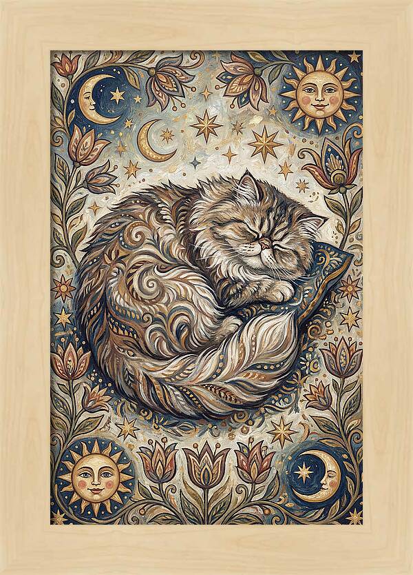 Sleeping Cat In Folk Style
