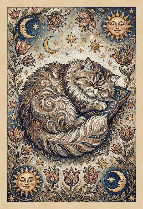 Sleeping Cat In Folk Style