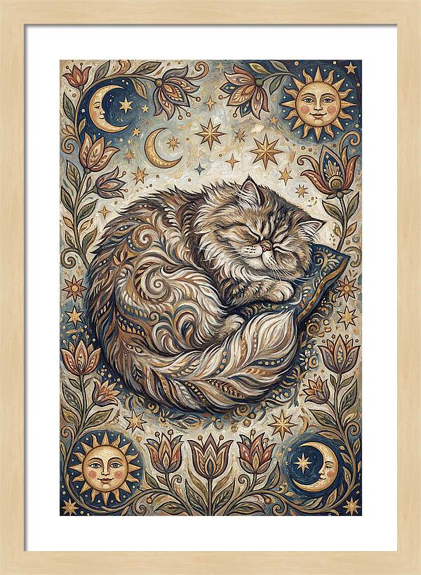 Sleeping Cat In Folk Style