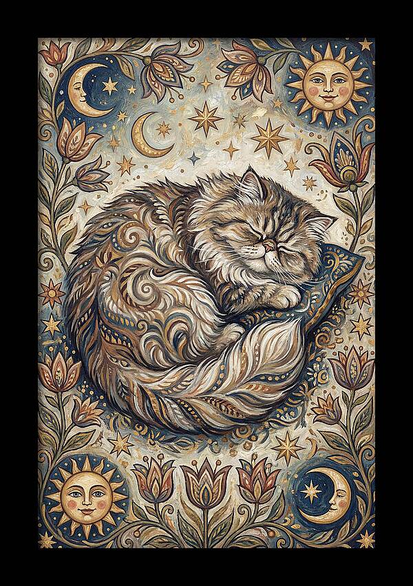 Sleeping Cat In Folk Style