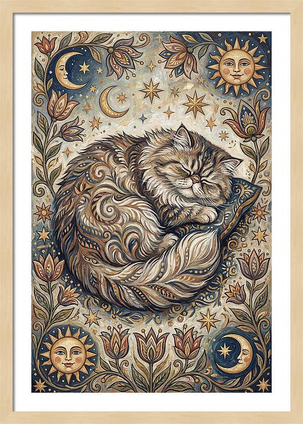 Sleeping Cat In Folk Style