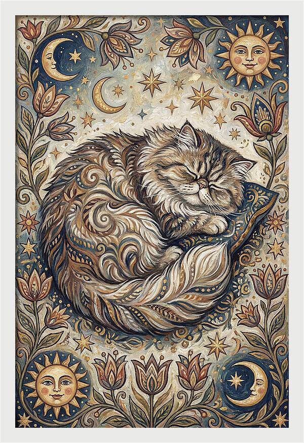 Sleeping Cat In Folk Style