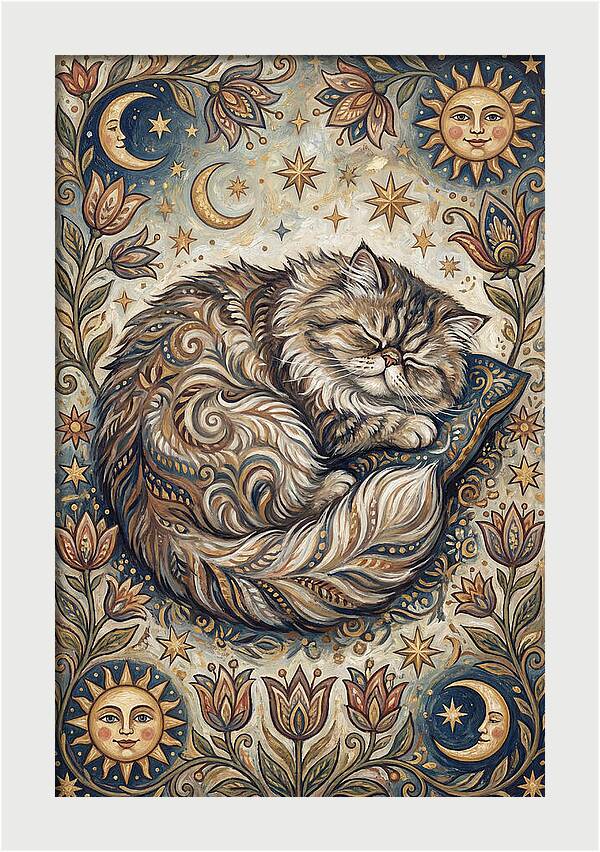 Sleeping Cat In Folk Style