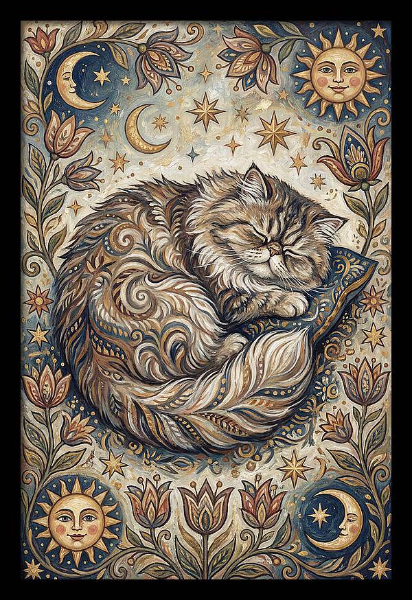 Sleeping Cat In Folk Style